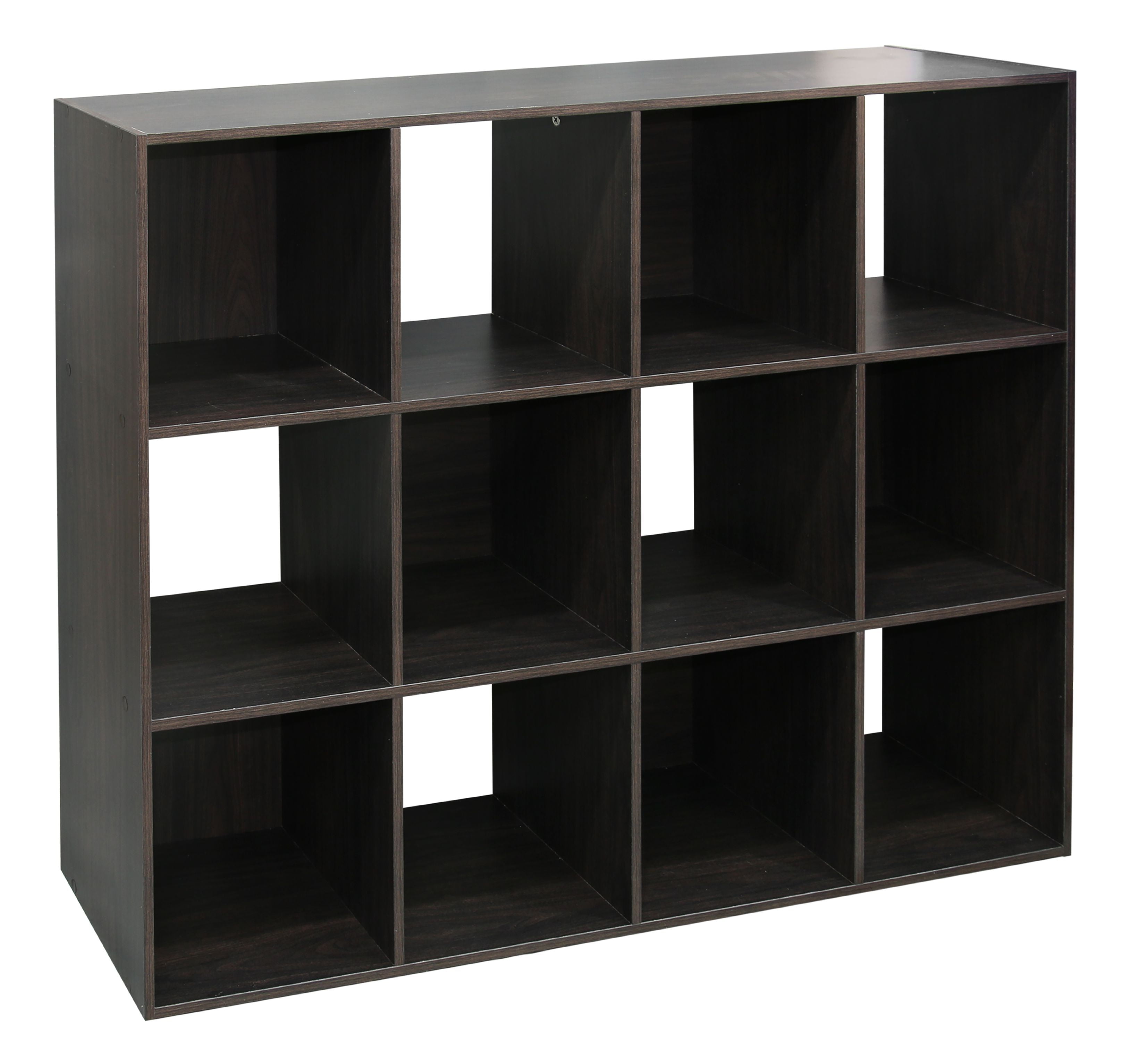 Stackable 12 Open Cube Modern Wood Organizer, Espresso