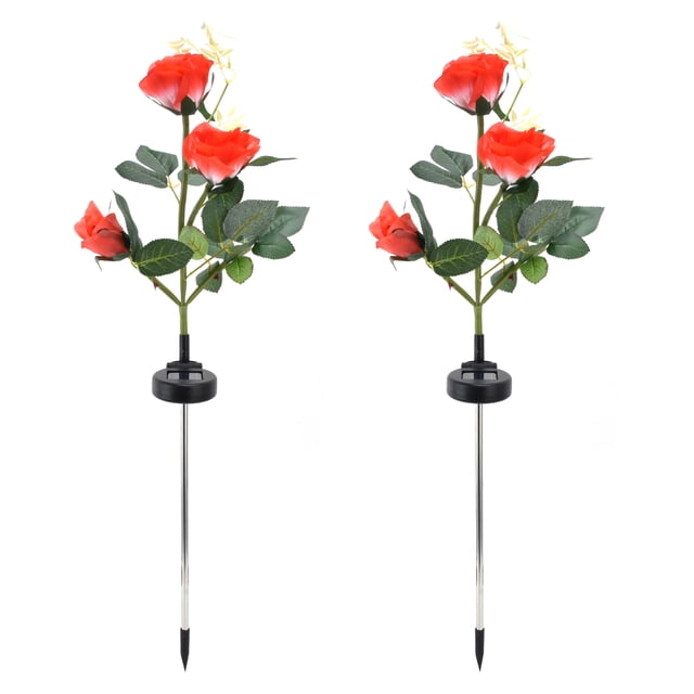 Luz LED de rosa, 2 piezas LED de flores solares LED para jardín, luces solares decorativas para exteriores, características mejoradas