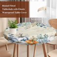 thumbnail image 4 of Thanksgiving Pumpkin Round Tablecloth, Fitted Table Cover with Elastic for 36"-44" Round Tables, Fall Eucalyptus Leaves Retro Beige Table Cloth Outdoor Indoor Dinning Party Waterproof Tablecloths, 4 of 7