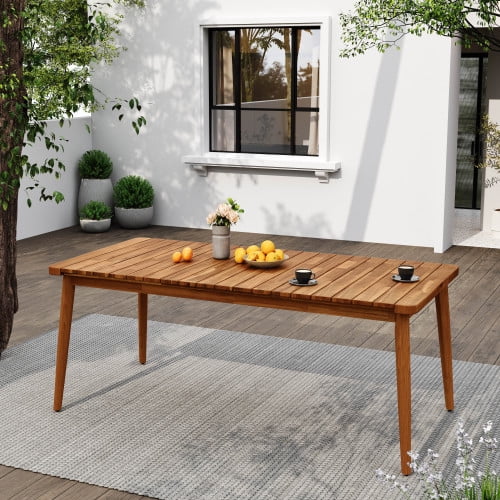 69" Acacia Wood Outdoor Dining Table for 8 People, Farmhouse Patio Furniture for Garden Backyard, Teak Finish