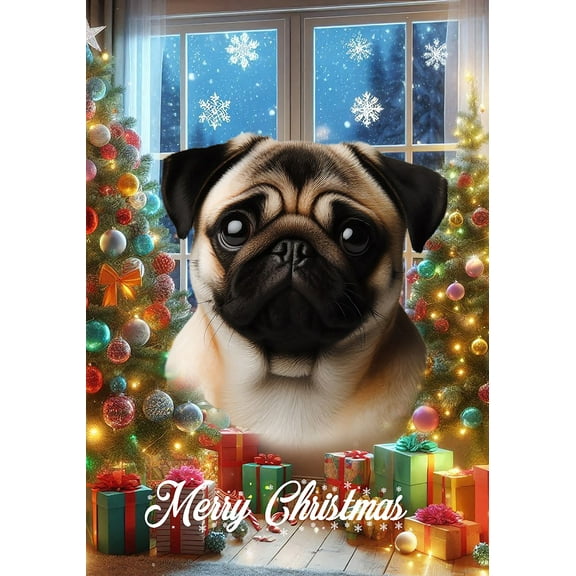 Pug  Fawn - Best of Breed  Christmas Garden Flag 12" x 17"