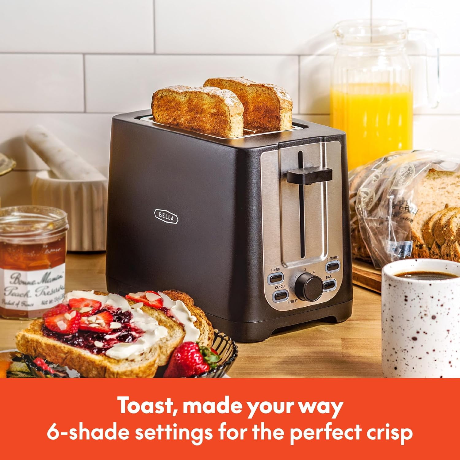 BELLA 2 Slice Toaster with Auto Shut Off - Extra Wide Slots & Removable Crumb Tray and Cancel, Defrost & Reheat Function - Toast Bread, Bagel & Waffle, Aqua