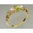 thumbnail image 2 of LBG British Made 10k Yellow Gold Natural Peridot & Cultured Pearl Womens Trilogy Ring - 33 size options - Sizes 4 to 12 Available, 2 of 7