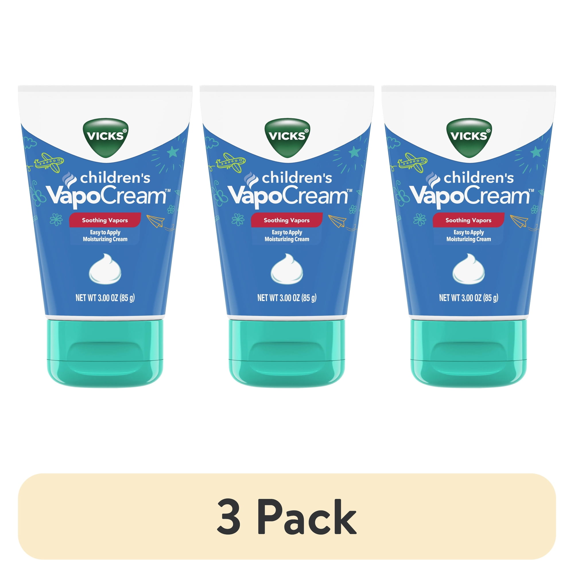 (3 pack) Vicks Vapo Cream Kids, Soothing Non-Medicated Vapor Cream for Children with Menthol Scent, 3 Oz