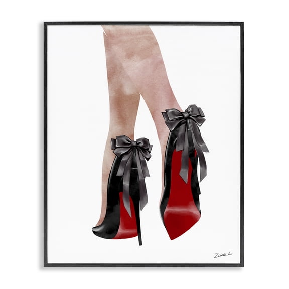 Stupell Industries Glam Red Bottom Bow High Heels Black Framed Giclee Art, 11 x 14, by Ziwei Li