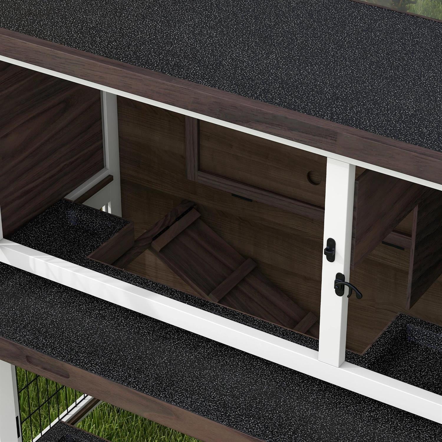 Pefilos 46" Outdoor Wooden Rabbit Hutch with Ramp, Removable Trays, Outdoor Bunny Enclosure Guinea Pig Cage for Small Animals, Brown