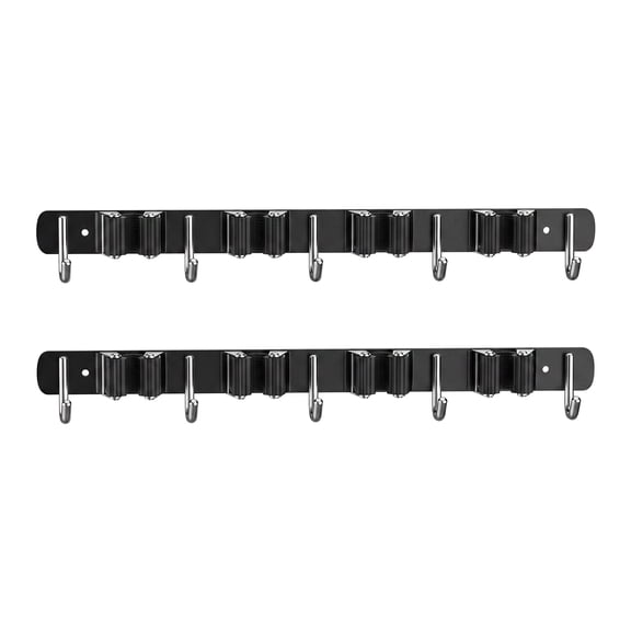 2 Pack Broom Holder Wall Mount, 4 Racks and 5 Hooks Mop Hanger Wall Mount Broom Organizer Stainless Steel Heavy Duty Garage Tool Racks for Home Kitchen Garden Laundry (Black)