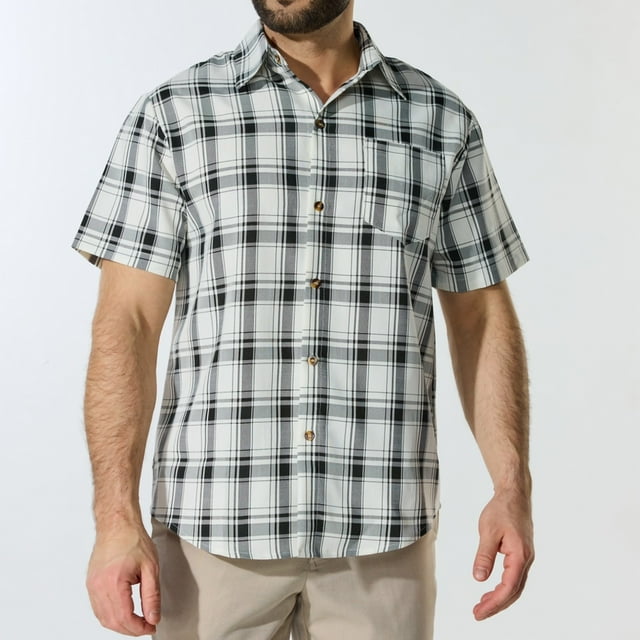 Weiqiqre T Shirts for Man Short Sleeve Button Down Shirt Plaid Button Up Shirts Casual Work Shirts
