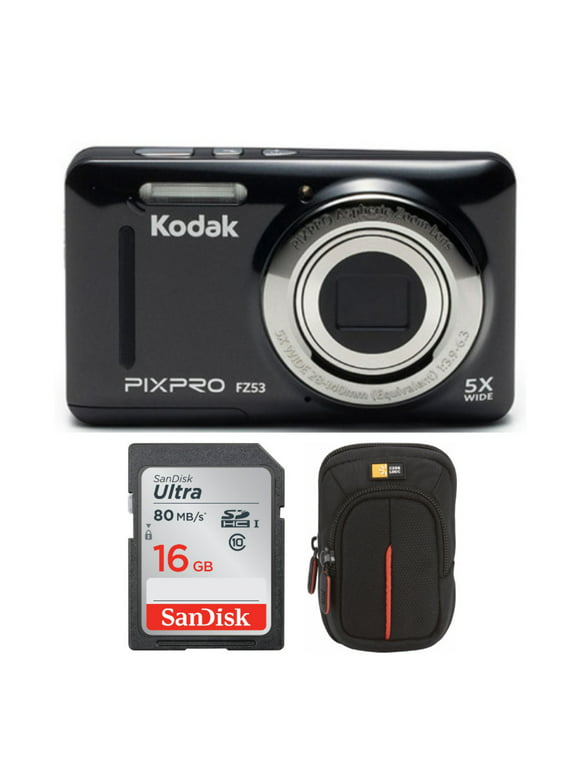 Kodak FZ53 16MP Digital Camera (Black) with 16GB SD Card and Case Bundle - New