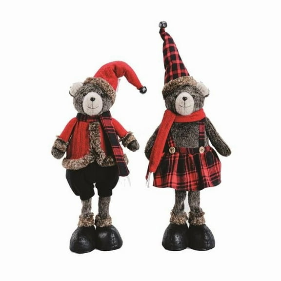 Santas Workshop 1971 19 in. Buffalo Plaid Bears - Set of 2
