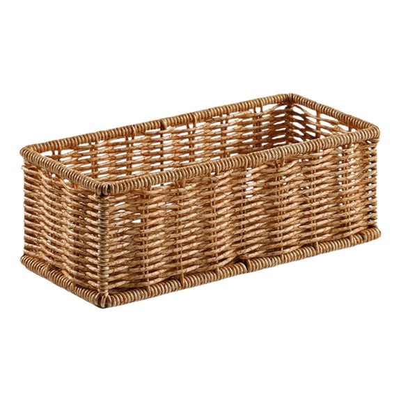 Imitation Rattan Cutlery Storage Basket, Ongmies Woven Tableware Holder, Rectangular Imitation Rattan Storage Basket, Woven Desktop Organizer for Snacks, Cosmetics & Sundries