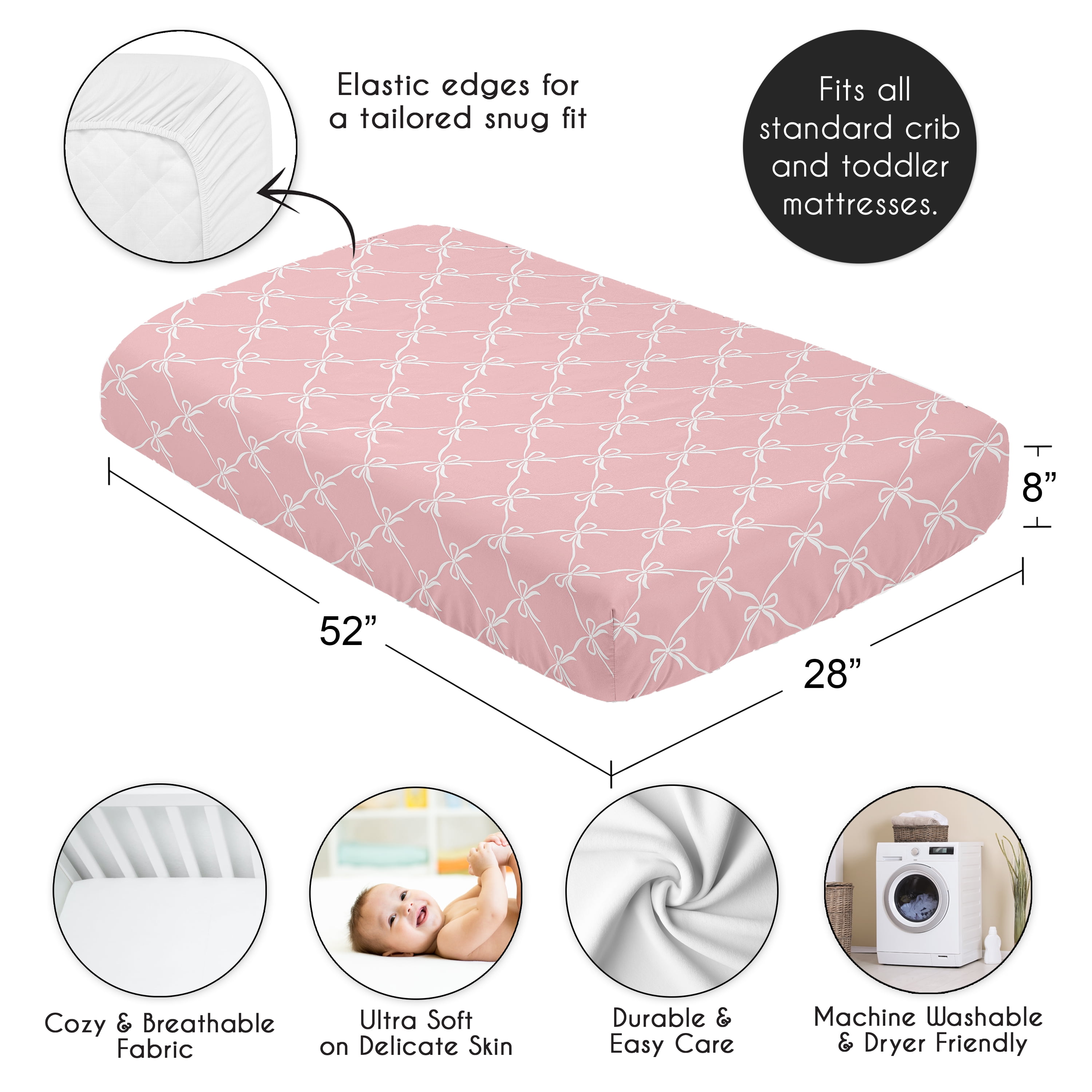 Sweet Jojo Designs Ballerina and Ballet Bows Pink Girls Fitted Crib Sheet