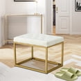 thumbnail image 3 of Velvet Shoe Changing Stool, Upholstered Footrest Ottoman with Golden Metal Base, Square Vanity Chair Tufted Footrest, Modern Sofa Stool Rest Stool for Clothes Shop, Living Room, Bedroom, White, 3 of 7