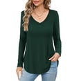thumbnail image 2 of JYLFC Womens V Neck Long T-Shirts Long Sleeve Tunic Tops with Curved Hem, Green L, 2 of 4