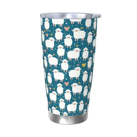 

Uemuo Cute Sheep And Hearts Print Travel Coffee Mug 20oz Double-walled Car Cup Stainless Steel Insulated Tumbler Leak-proof Travel Cup Reusable Straw Car Cup-Without Straw