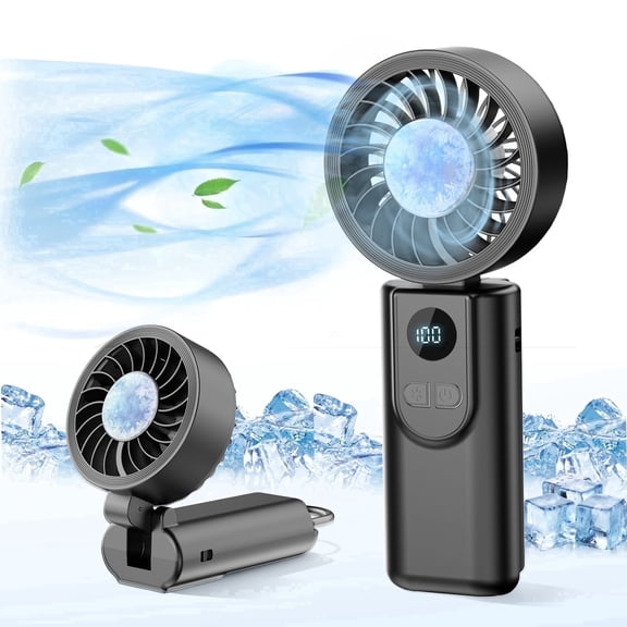 Portable Handheld Fan with Ice Cooling - 5 Gear High Speed Personal Turbo Fan Rechargeable, Up to 13 Hrs, Mini Hand Fans for Travel Essentials, Beach Vacation, Gifts for Women, Men