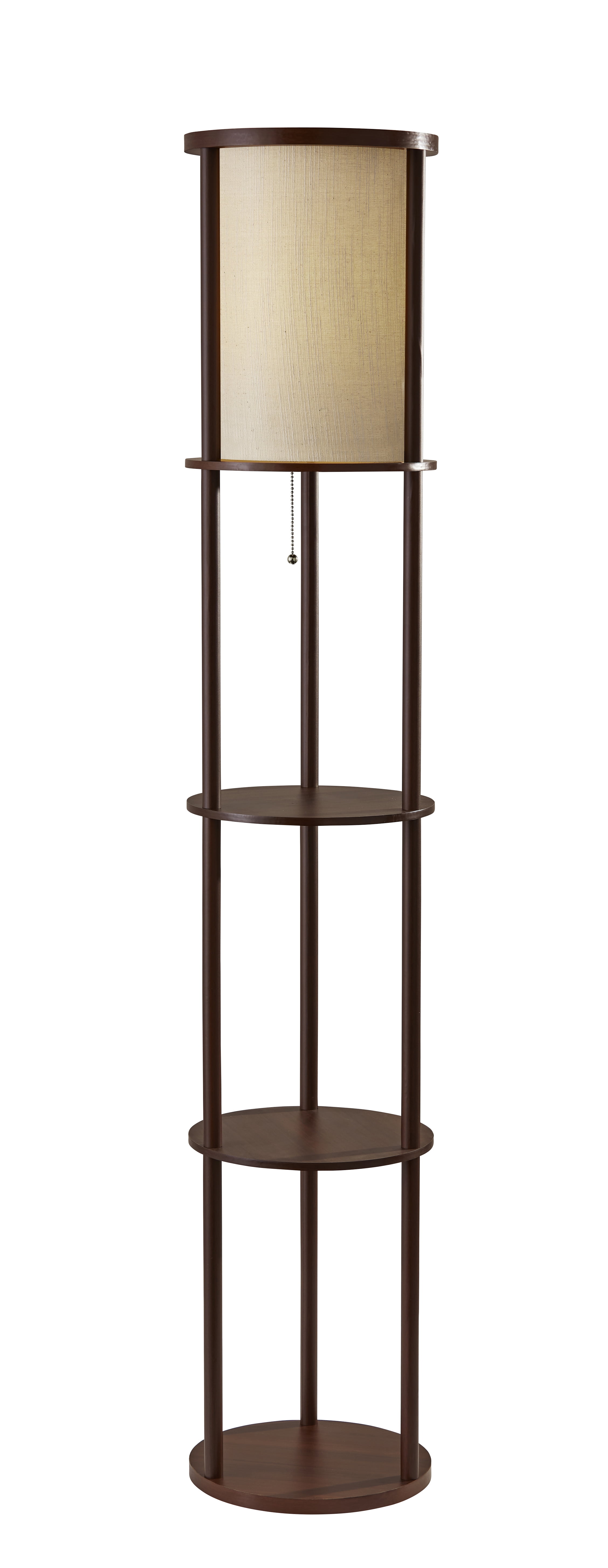 Adesso Stewart Round Shelf Floor Lamp, MDF Shelves with Walnut Wood