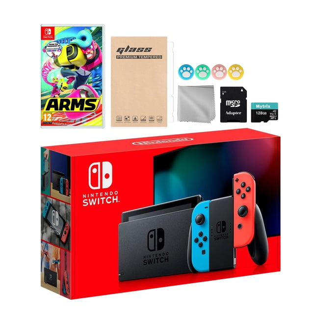 Nintendo Switch Neon Red Blue Joy-Con Console Set, Bundle With Arms And Mytrix Accessories Nintendo HADSKEAAA