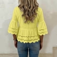 thumbnail image 6 of Lenpel Womens Cotton Linen Tops Fall 3/4 Length Sleeve Crew Neck Peplum Blouses Casual Fashion Hollow out Shirts, 6 of 7