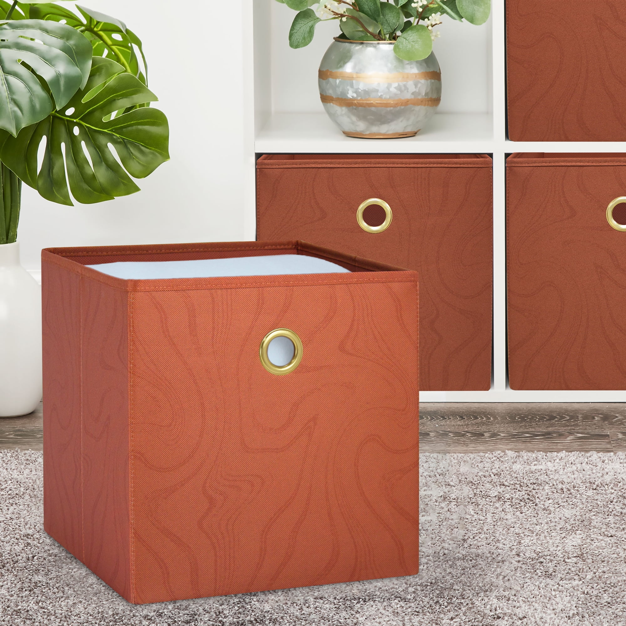 Mainstays Collapsible Fabric Cube Storage Bins (10.5" x 10.5"), 4 Pack, Red Canyon Swirl