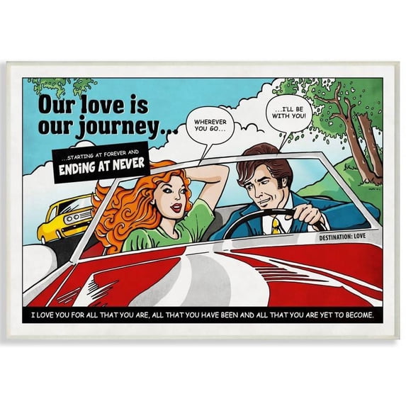 Stupell Industries Love Journey Vintage Comic Book Design Wall Plaque by Ester Kay