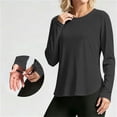 thumbnail image 2 of hotojiny Workout Tops for Women Crewneck Long Sleeve Shirts with Curved Hem UPF 50+ Sun Shirts for Hiking Running Gym Clothes(Black,Large), 2 of 7