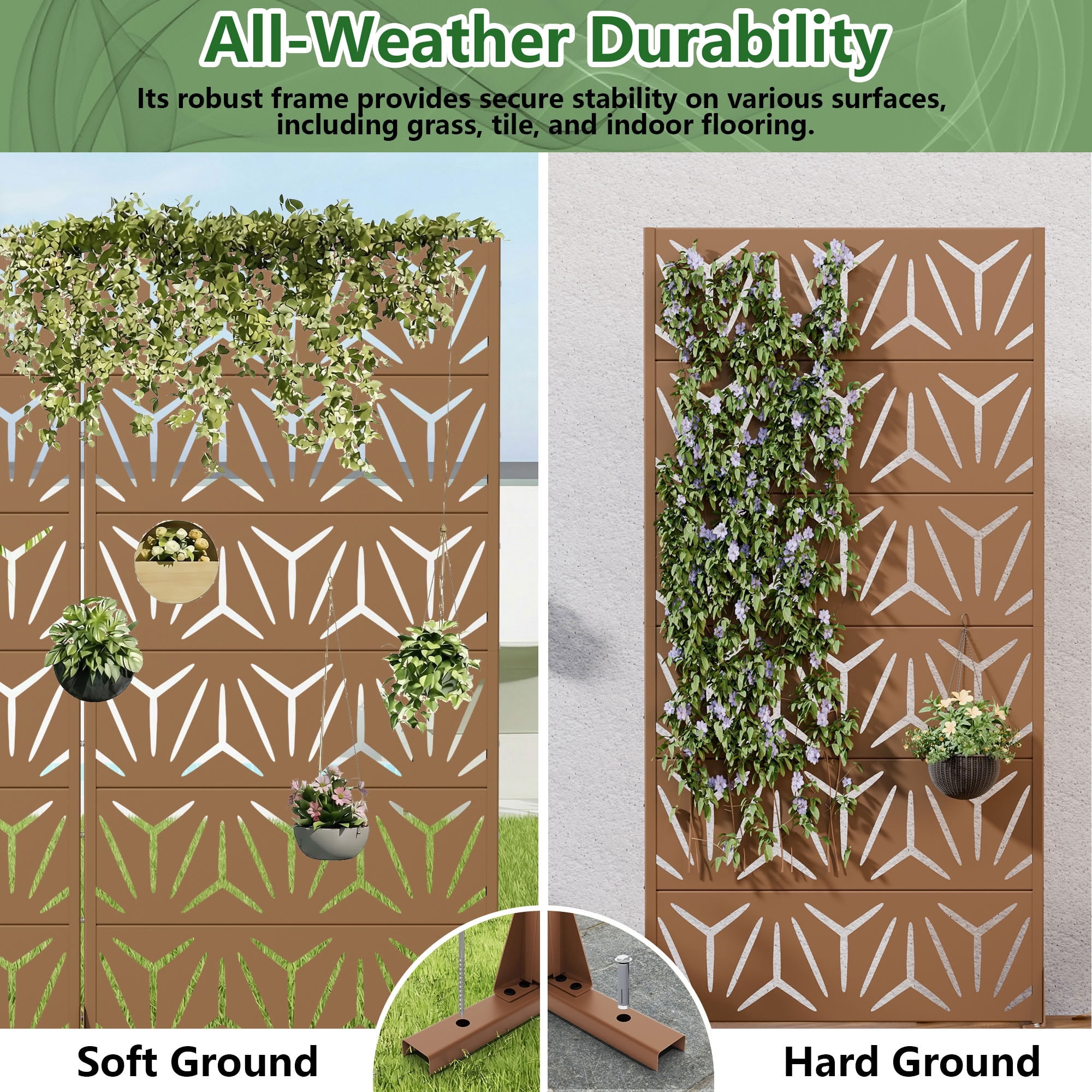 MAYEERTY 6 Panels Metal Outdoor Privacy Screen Panel Garden Divider Patio Backyard Decorative Privacy Fence 2Pcs, 72×35.4×15.7in