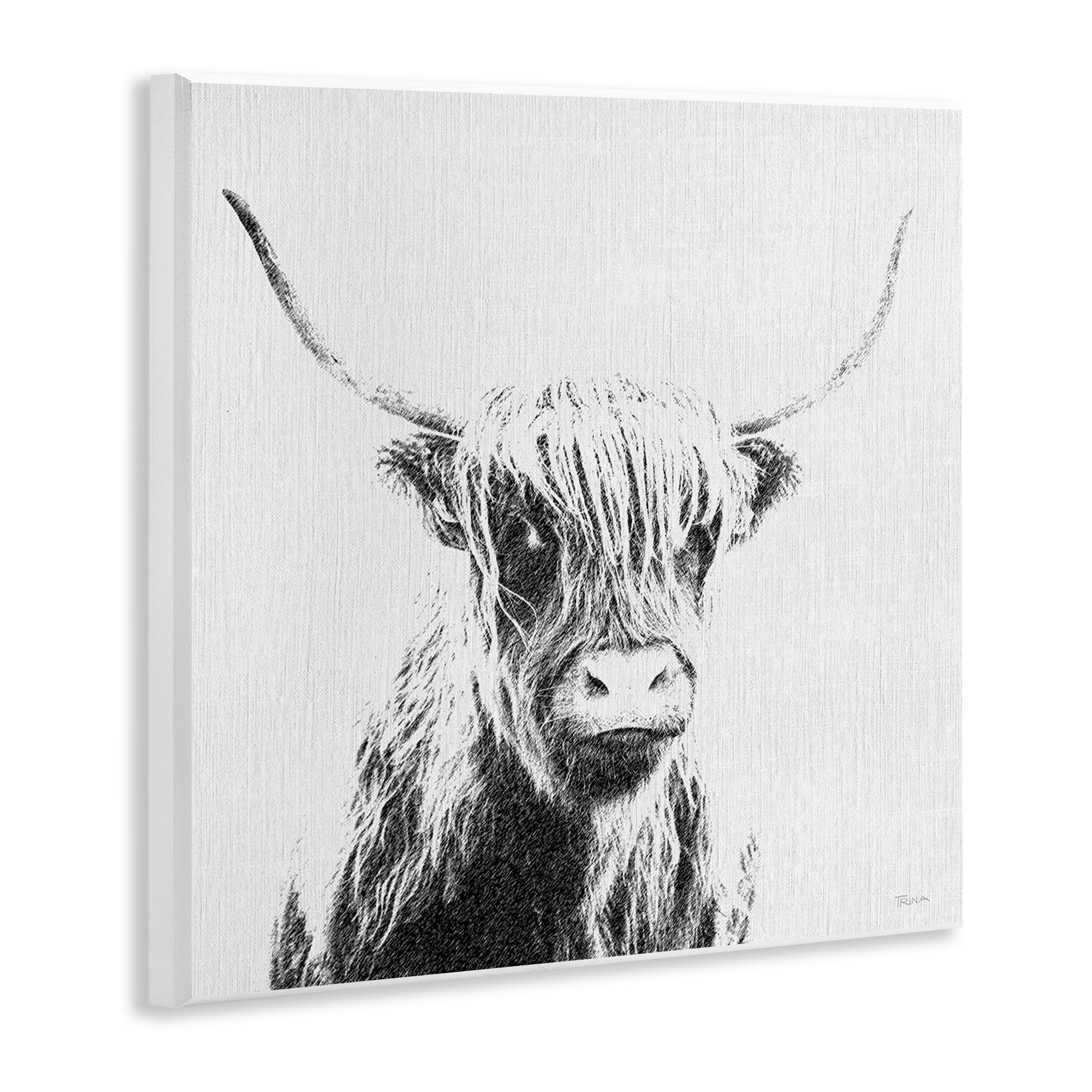 Stupell Industries Longhorn Sketch in Grey Animals Painting Unframed Art Print Wall Art, 12 x 12