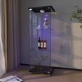 thumbnail image 3 of FFZ Modern Glass Display Cabinet LED Lights Tempered Bookshelf 1-Door 3-Shelf Black, 3 of 12