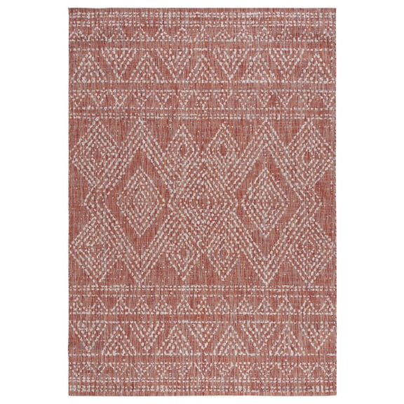 SAFAVIEH Courtyard Morven Geometric Indoor/Outdoor Area Rug, Red/Beige, 6'7" x 9'6"