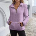 thumbnail image 6 of Women's Fall Winter Lapel Sweatshirts Long Sleeve Quarter Zip Cropped Solid Color Pullover Fashion Clothes With Pockets, 6 of 6