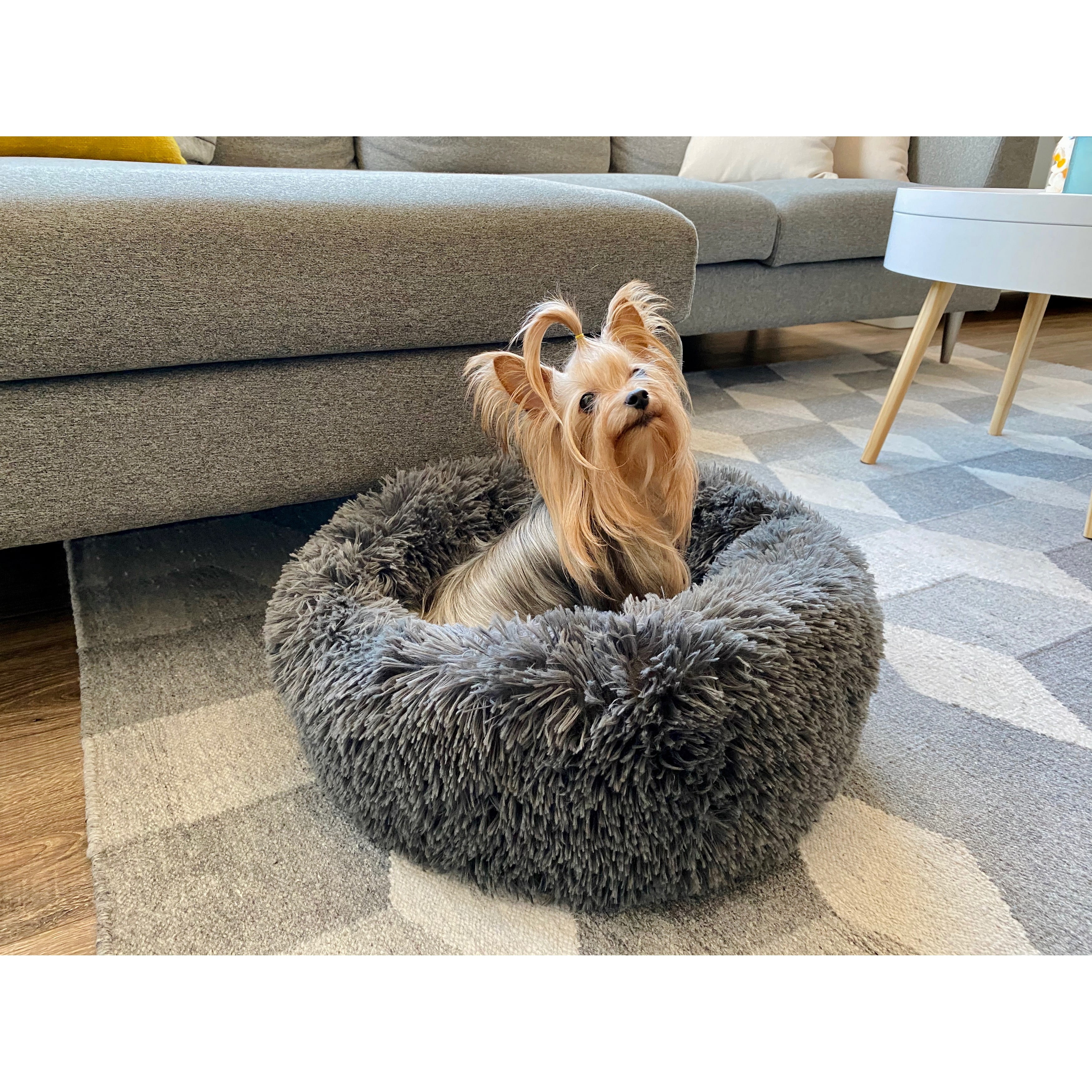 Soft Plush Faux Fur Round Donut Pet Bed for Dogs and Cats, Dark Gray - Medium - Walmart.com