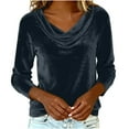thumbnail image 5 of QATAINLAV Blouses for Women Business Casual Outfits Solid Color Elegant Velvet Long Sleeve Tops Cowl Neck Plus Size Shirts, Gray, L, 5 of 10