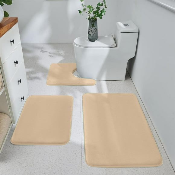 Wuztai Bathroom Rugs Mat, Strong Absorbent Velvet Bath Mats Set, Non Slip Quick Dry Machine Washable Floor Mats for Bathroom Tub Shower Toilet
