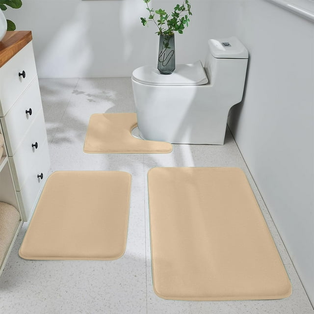 3-Piece Bathroom Floor Mat Set Coral Velvet Non-Slip Bath Rugs with Strong Water Absorption for Toilet Area Home Bathroom Decor, Machine Washable, U-Shaped Contour Mat 50x80cm 40x60cm 40x50cm