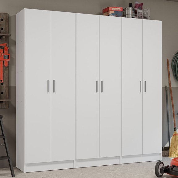 Madesa Garage Set 3 Pantry Storage Cabinet with 15 Utility Shelves 71"L Wooden Organization Unit for Garage - White