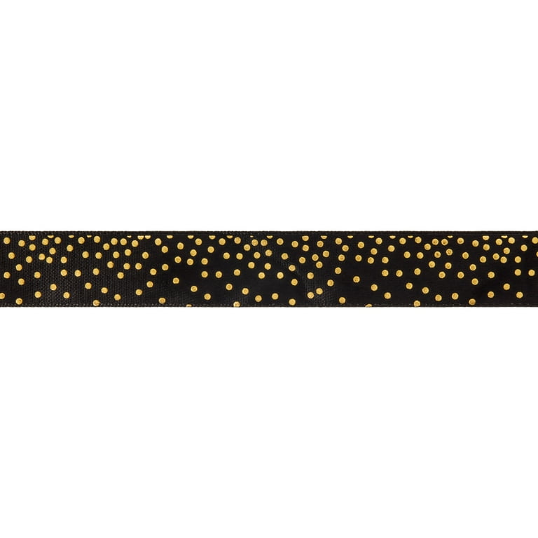 Offray Ribbon, Black 7/8 inch Gold Dot Satin Ribbon for