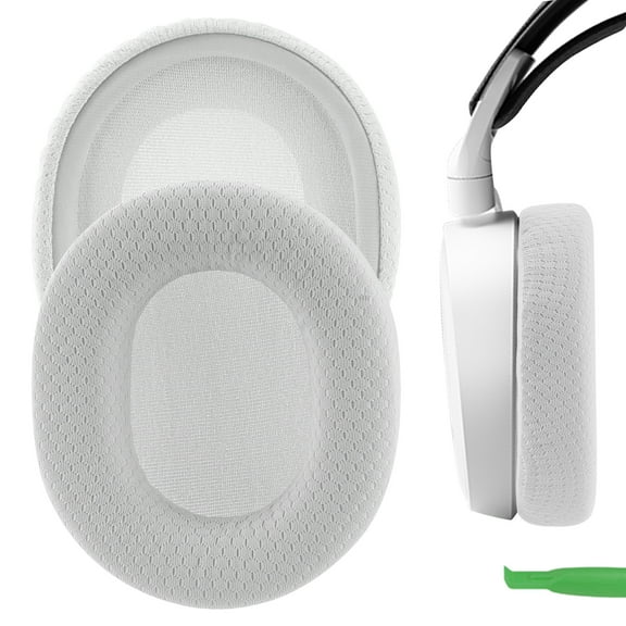 Geekria Comfort Mesh Fabric Replacement Ear Pads for SteelSeries Arctis Prime/PRO/9X/7/5/3 Headphones Ear Cushions, Repair Parts (Light Grey)