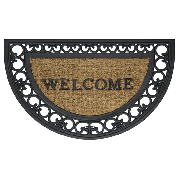 Wrought Iron Rubber Door Mat, 18" L x 30" W, Slice, Fleur De Lis Slice