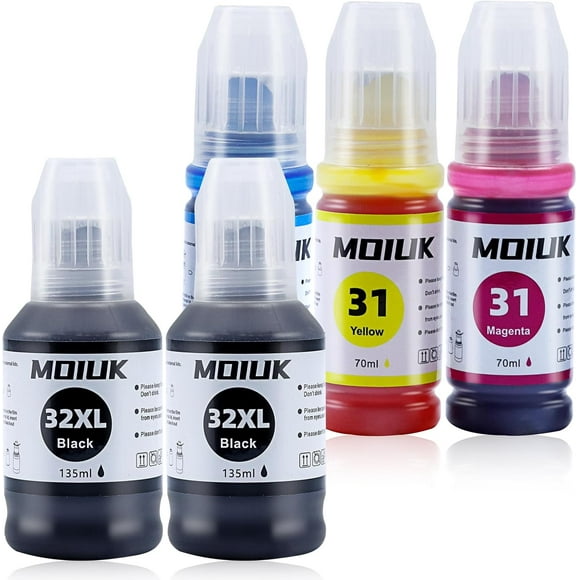 TRAHOO-High Capacity Compatible with HP 31 32XL Ink Refill Bottles Set for HP Smart Tank 7301, 7602, 5000, 6001, 5101 5102 5103 Plus 651 551 455 457 450 All-in-One Ink-Tank (5 Bottles: 2BCMY)