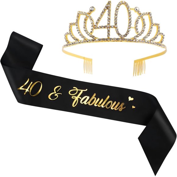 40th Birthday Decorations for Women,40th Birthday Sash and Crown for Women,40 & Fabulous Birthday Gifts for Her,Birthday Party Decorations Party Favors