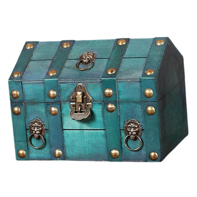 Caja de Madera Maciza con Cerradura y Llave Única con Tapa Abatible Diseño Antiguo Con Cerradura Verde