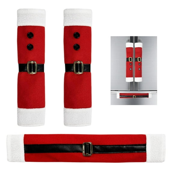 TETOU 3Pcs Refrigerator Door Handle Covers Protector, Santa's clothes Kitchen Appliance Covers, Microwave Oven Dishwasher Christmas Decorations