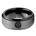 thumbnail image 2 of Tungsten Christian Catholic Cross Heart Shaped Band Ring 8mm Men Women Comfort Fit Black Step Bevel Edge Brushed Gray Polished, 2 of 4