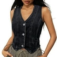 thumbnail image 1 of Zmoon Women's Solid Color Washed Distressed Denim Hottie Short Vest, 1 of 5