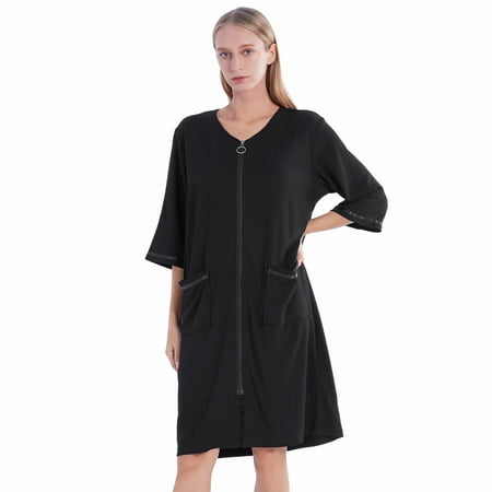 

Valcatch Women Robe Zipper Loose Nightgowns Spa Soft Bathrobe Loungewear with Pockets and Belt