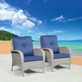 PARKWELL Patio Cushioned Chairs Set of 2,Outdoor Wicker Patio Furniture Sets,Blue Cushion