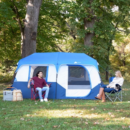 OZARK TRAIL 13′ X 9′ 8-PERSON CABIN TENT WITH LED LIGHTED POLES, 32 LBS