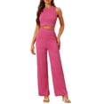 thumbnail image 2 of INSPIRE CHIC Women's 2 Pieces Outfits Ribbed Knit Sleeveless Top Wide Leg Pants Crew Neck Set S Hot Pink, 2 of 5