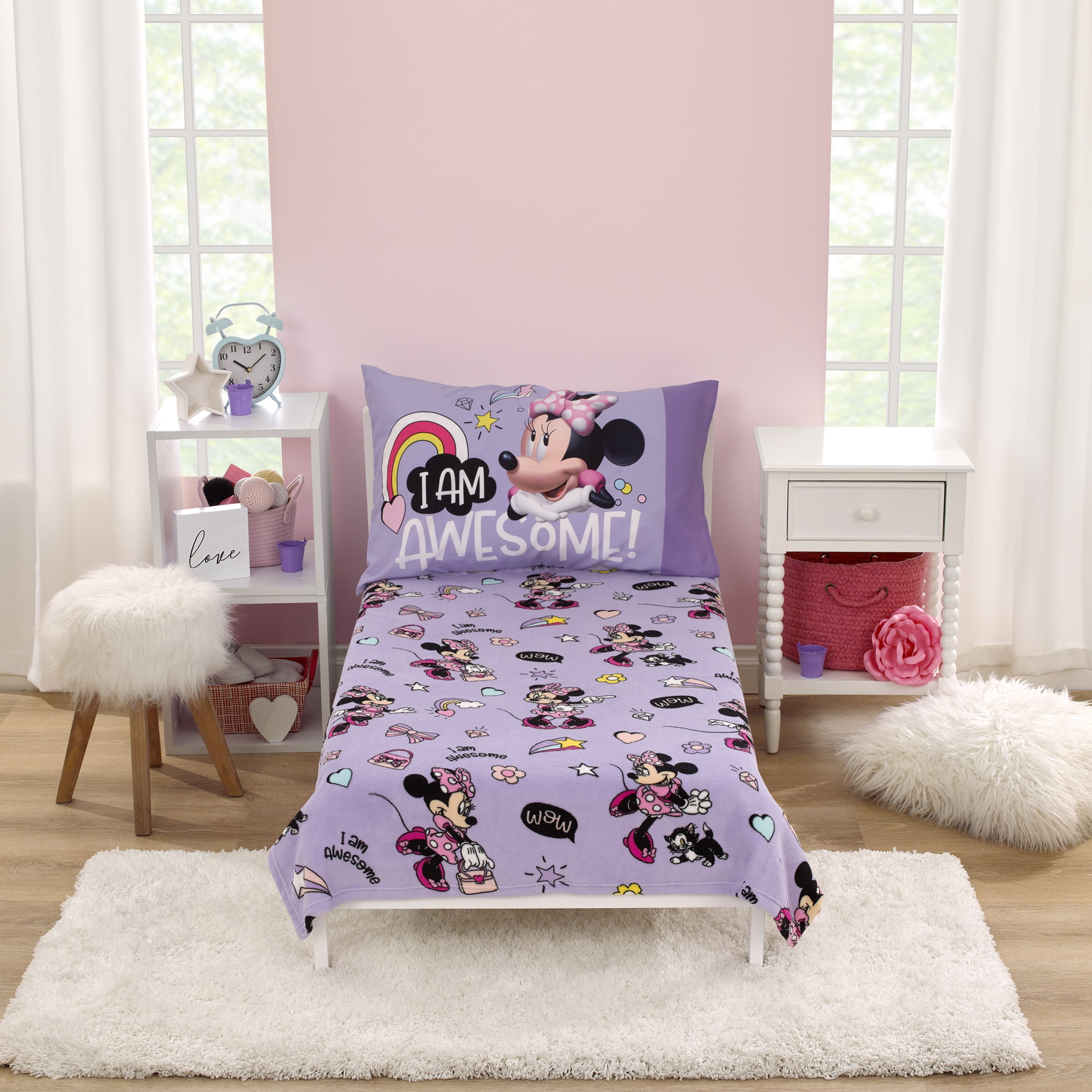 Disney Minnie Mouse I Am Awesome Plush Toddler Blanket, Lavender, Pink, Preschool Girl